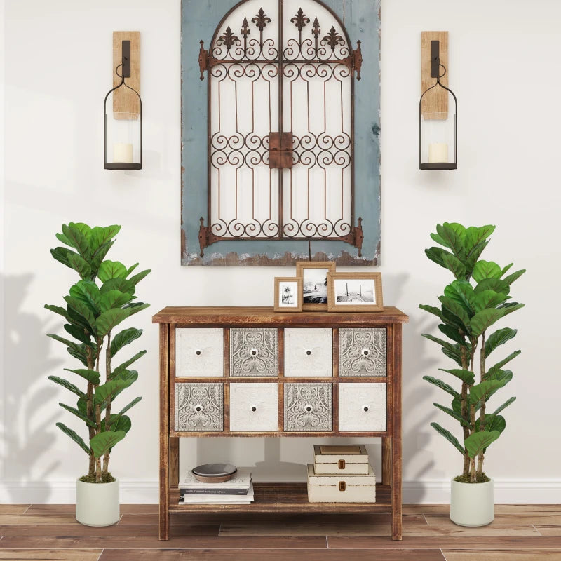 4FT Artificial Fiddle Leaf Fig Tree Set of 2, Fake Potted Tree with Solid Wood Trunks for Indoor Decor, Green