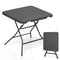 2.6FT Foldable Dining Table with Wood Grain HDPE Tabletop and Non-slip Foot Pads-Black