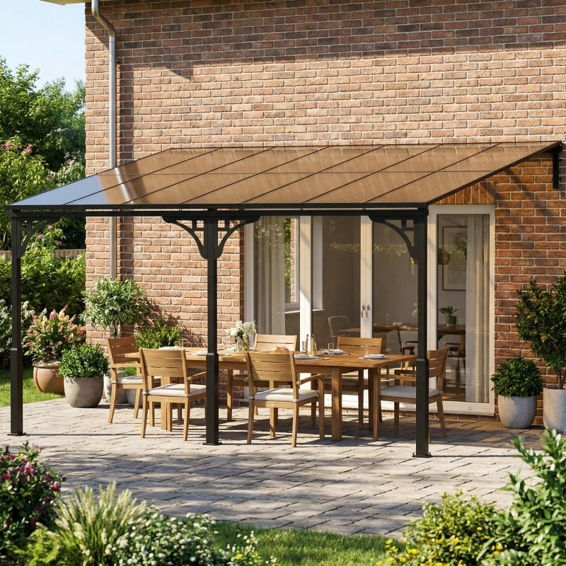 13' x 10' Lean to Gazebo, Hardtop Wall Mounted Outdoor Pergola with Polycarbonate Roof and Metal-Aluminium Frame