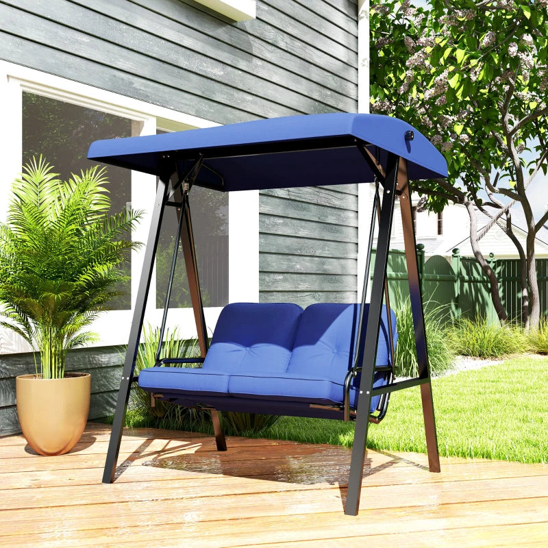 2-Seater Outdoor Porch Swing with Adjustable Canopy, Patio Swing Chair for Garden, Poolside, Backyard, Dark Blue