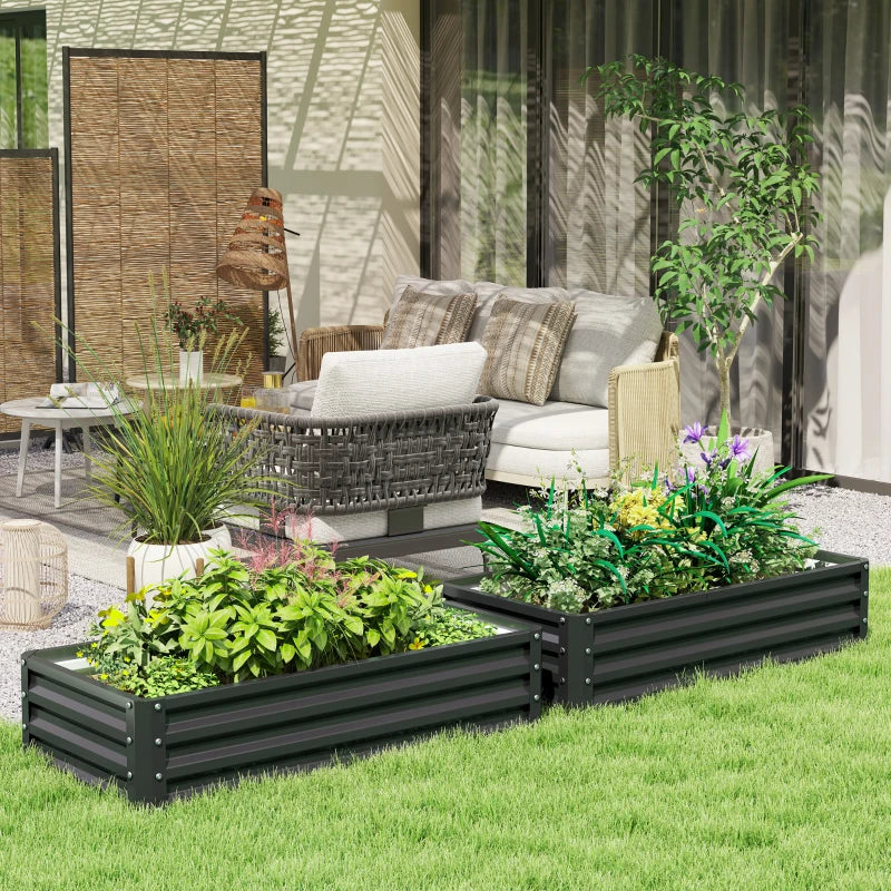 4' x 2' x 1' Raised Garden Bed, Set of 2 Galvanized Planter Box for Vegetables, Flowers, Herbs, Grey