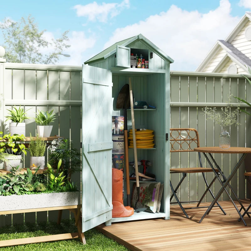 30" x 21" x 71" Garden Storage Shed, Outdoor Tool Utility Storage House  with 3 Tier Shelves and Roof, Blue