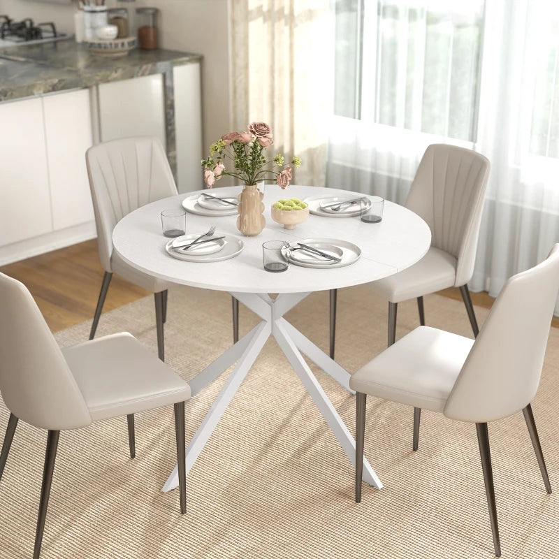40" Round Kitchen Table for 4, Industrial Dining Table with Steel Legs for Dining Room, White Oak