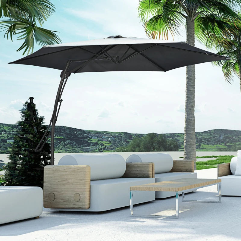 10ft Cantilever Patio Umbrella Offset Parasol with Crank Handle, Cross Base for Garden, Deck, Dark Grey