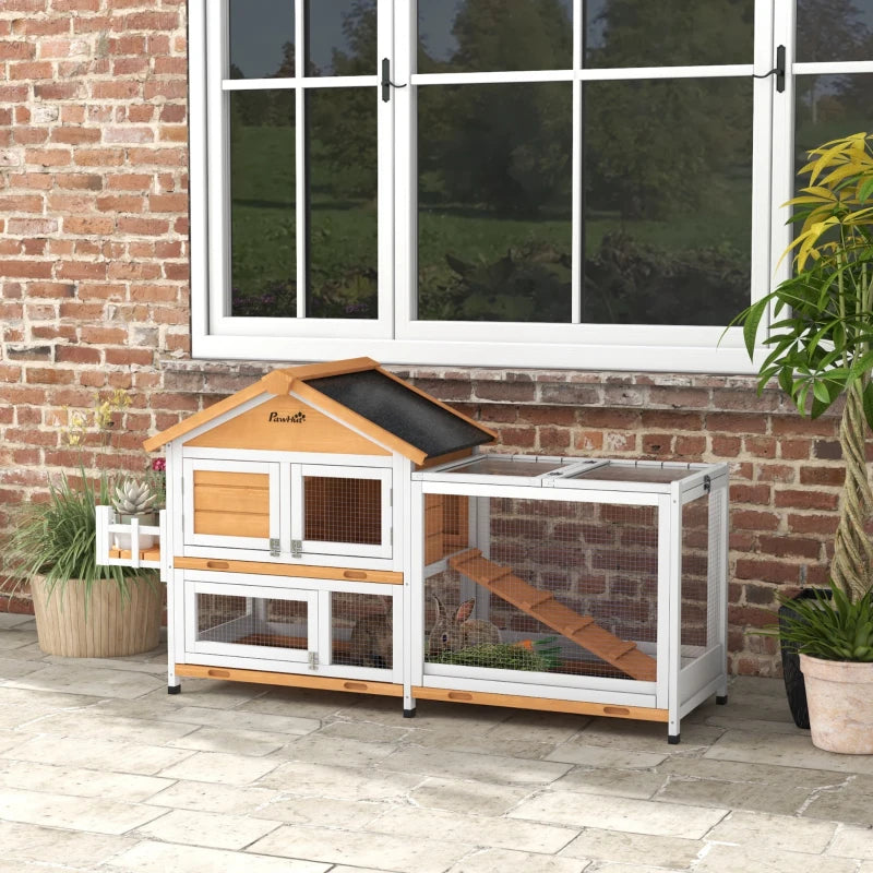 65" Wooden Rabbit Hutch, Pet Playpen with Openable Roof, Storage Box, for Rabbits and Small Animals, Yellow