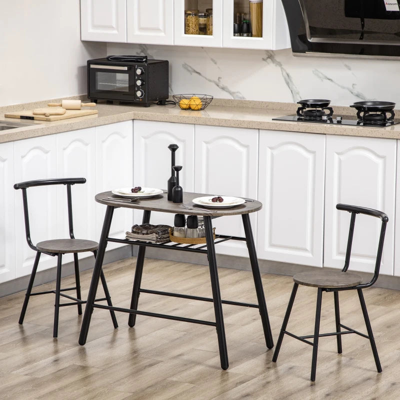 3-Piece Dining Table Set, Oval Kitchen Table and 2 Chairs, Small Breakfast Table Set with Metal Frame for Small Space, Dining Room, Living Room, 35.4" x 19.7" x 29.5"