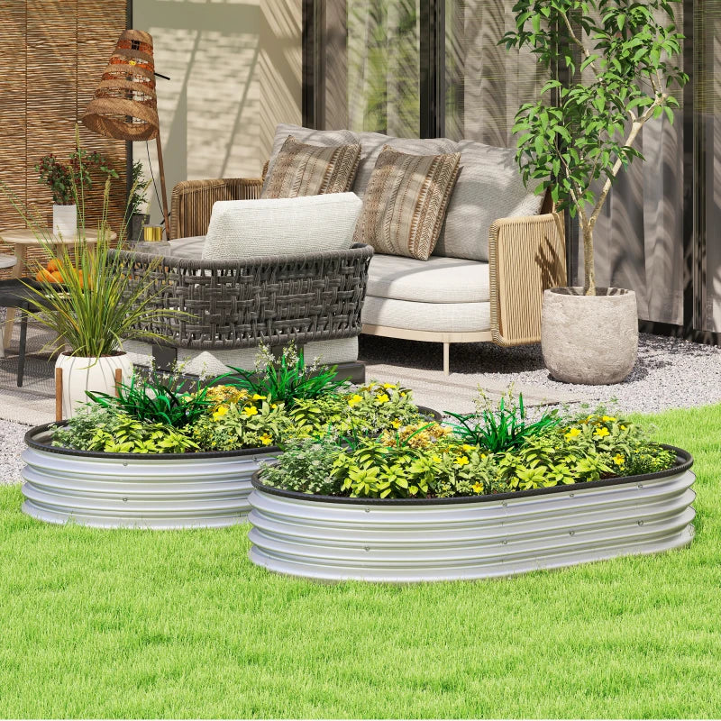 2Pcs Galvanized Raised Garden Bed, 5 x 3 x 1 ft Modular Metal Garden Beds with Rubber Strip Edging, Silver