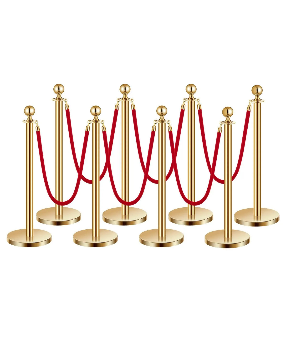 VEVOR 8 Pcs Gold Stanchion Post 6 Red Velvet Ropes Sand Injection Hollow Base