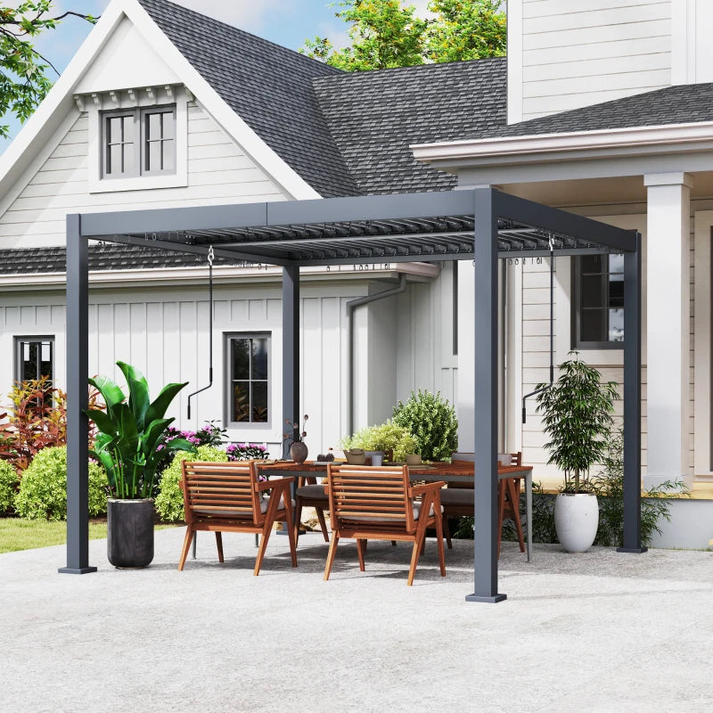 10' x 10' Louvered Pergola with Adjustable Metal Roof and Aluminum Frame, Outdoor Hardtop Gazebo with Drainage System
