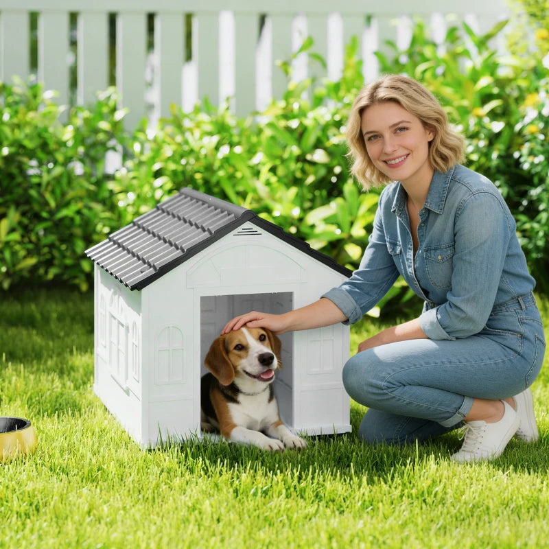 26" Plastic Dog House Outdoor with Air Vents, for Small Medium Dogs, Grey