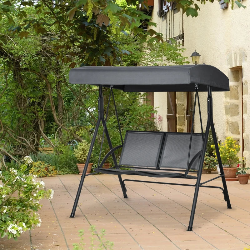 2-Seat Patio Swing Chair, Outdoor Porch Swing Glider w/ Tilting Canopy and Weather Resistant Steel Frame, Dark Grey