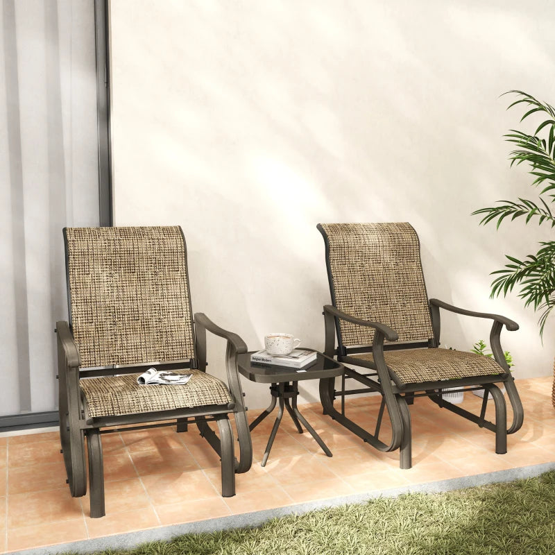 3PCs Gliding Rocking Chair & Bistro Tea Table Set, Brown