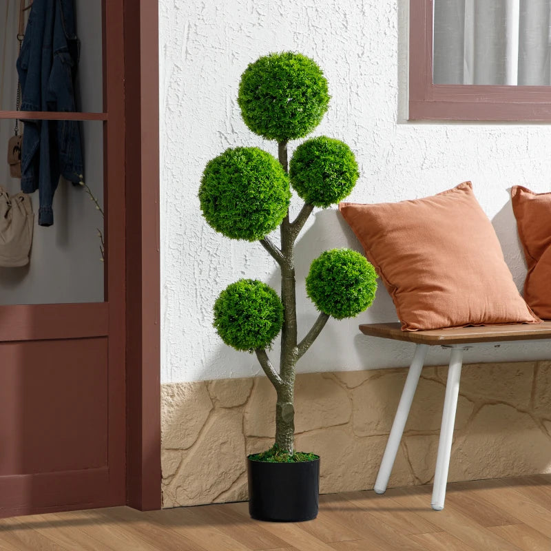 43.3" Artificial Ball Cypress Topiary Tree, Fake Plant in Pot for Indoor Outdoor Living Room Green