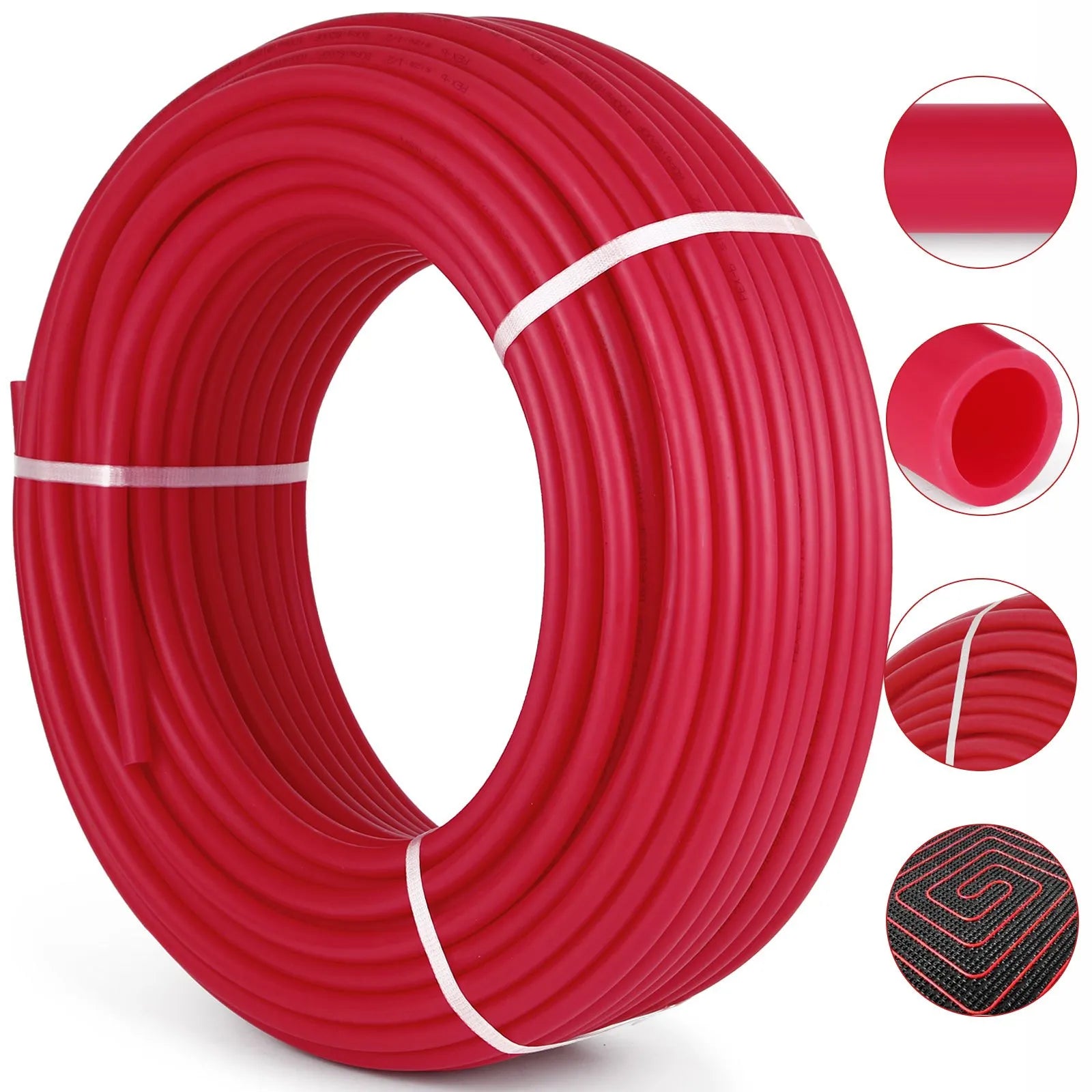 VEVOR 1/2 Inch X 500Ft PEX Tubing Pipe O2 EVOH PexB Hydronic Radiant Floor Heating System, 1/2\", Red, Oxygen Barrier