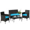 4 Pieces Wicker Outdoor Balcony Furniture Set Rattan Patio Furniture Set with Loveseat Chairs Glass Coffee Table Turquoise