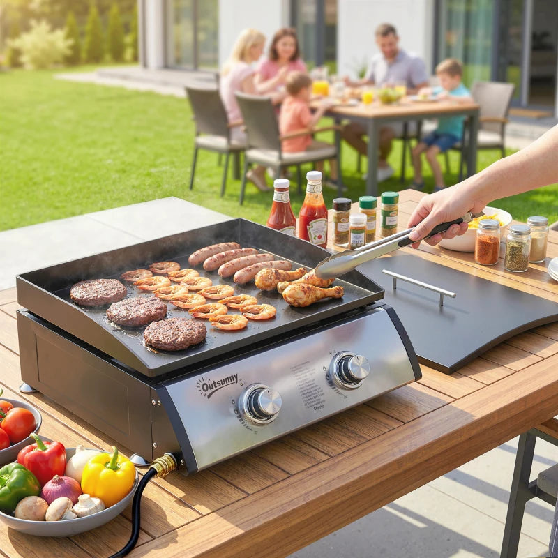 2 Burner Liquefied Gas Grill, Portable Tabletop BBQ Grill, for Camping, Picnic, Silver
