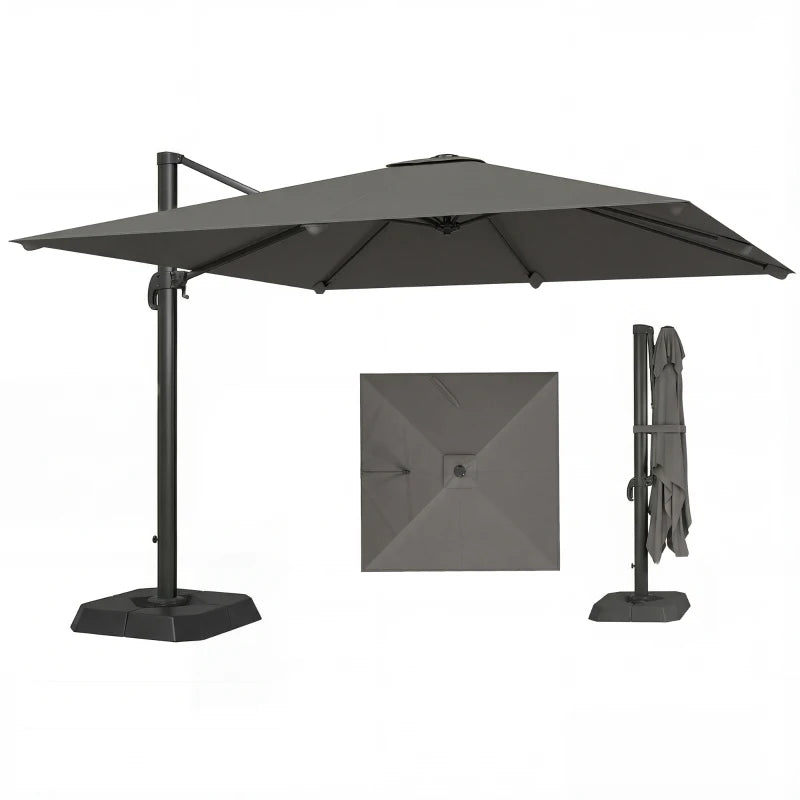 10 FT Patio Umbrella with Base, Outdoor Offset Cantilever Umbrella with Crank Handle and Tilt, 360° Rotation