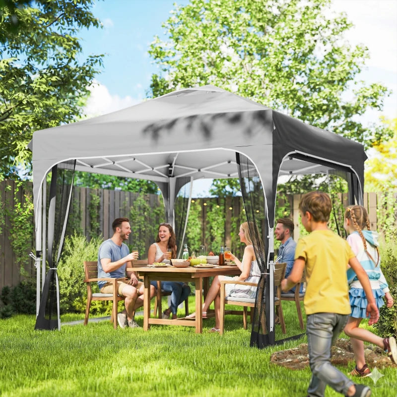 10 x 10 ft Pop Up Canopy Tent with Mosquito Netting, UPF 50+ Central Lock Easy Setup Outdoor Party Tent, Dark Grey