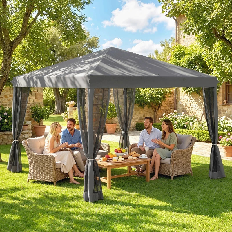 10' x 10' Pop Up Canopy Tent Gazebo, Foldable Canopy Tent with Zipper Mesh Sidewalls, Light Grey
