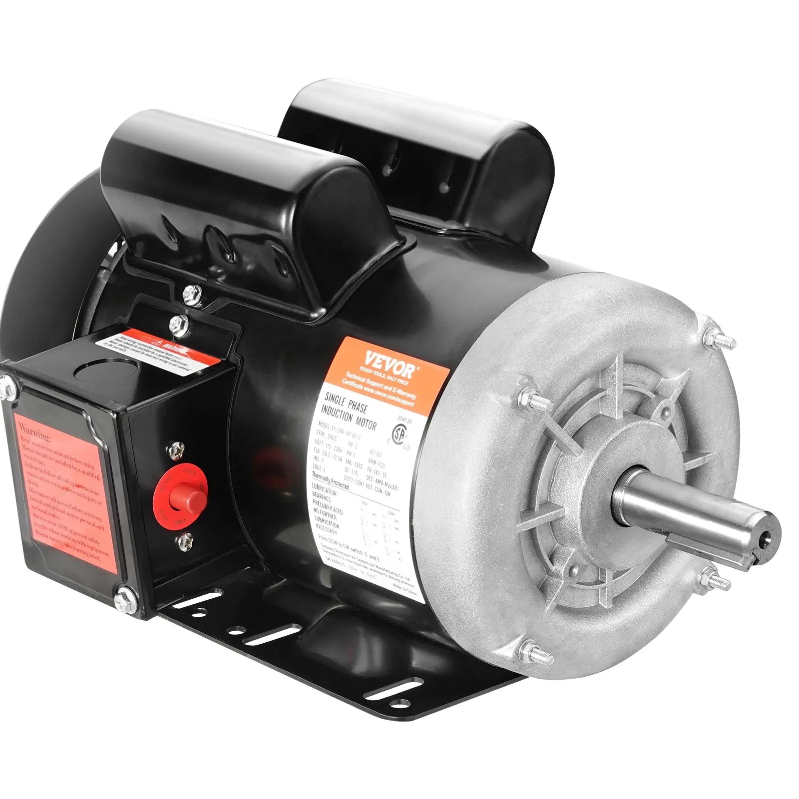 VEVOR 2HP Electric Motor 1725RPM AC115/230V 143/5T Frame 1-Phase 7/8" Key Shaft