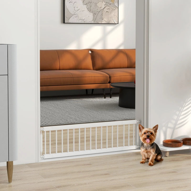 26"-37" Dog Gate, Adjustable Pet Gate, Fits 10" Tall with 2 Extension, Pressure Mount Kit for Stairs and Doorways, White