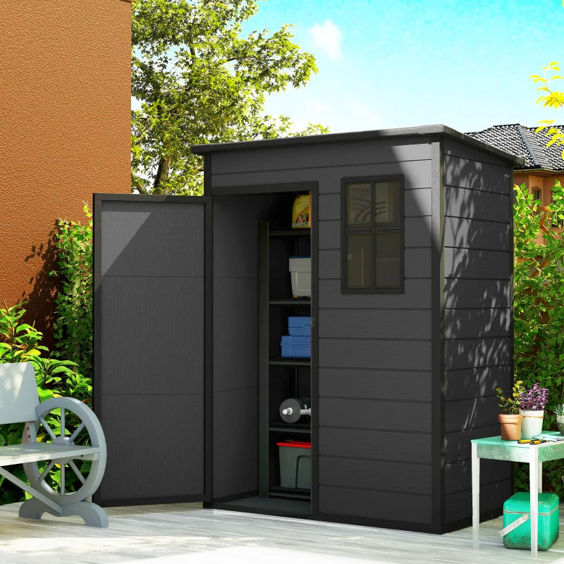5 x 3FT Garden Shed with Floor, Outdoor Storage Shed with Lockable Door, Window and Vent for Backyard, Patio, Dark Grey