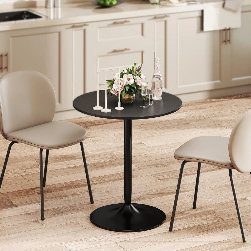 27.6" Round Kitchen Table for 2, Modern Small Dining Table with Wood Veneer, Steel Base for Dining Room, Black