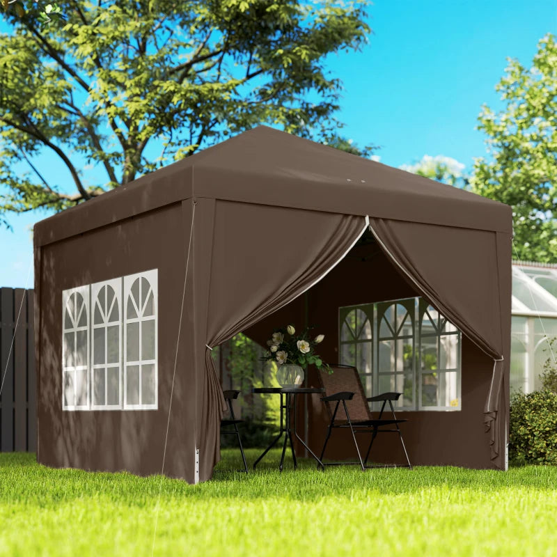 10'x10' Outdoor Pop Up Party Tent Wedding Gazebo Canopy with Carrying Bag (Coffee)