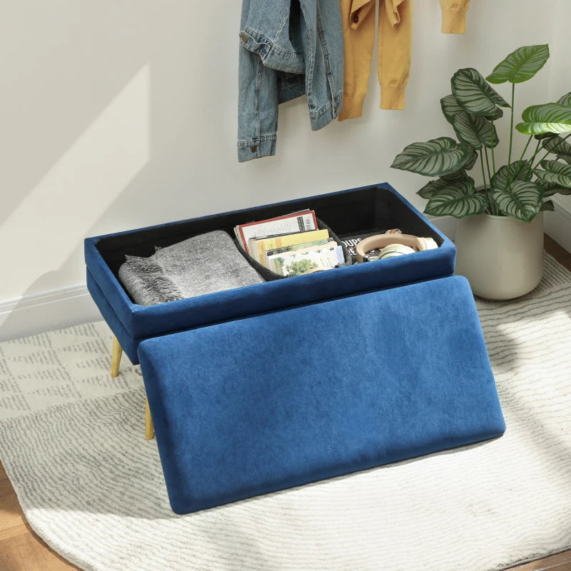 31" Storage Ottoman, Velvet End of Bed Bench with Steel Legs, Foot Stool with Storage for Bedroom, Living Room