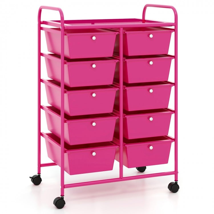 10-Drawer Rolling Storage Cart-Pink