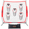 VEVOR 7 x 7 ft Football Trainer Throwing Net, Training Throwing Target Practice Net with 5 Target Pockets, Knotless Net Includes Bow Frame and Portable Carry Case, Improve QB Throwing Accuracy, Red