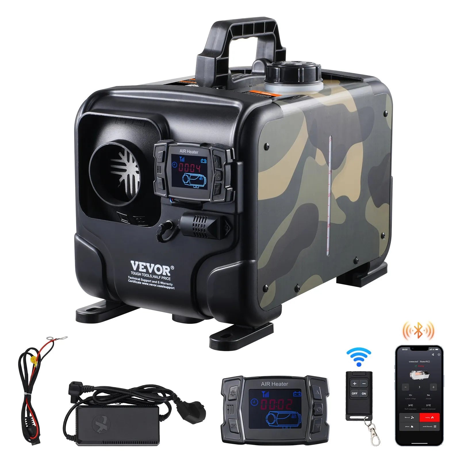 VEVOR 8KW Diesel Heater, 12V/24V All-in-One Air Heater, Bluetooth App, Remote & Display, CO Alarm, Fast Heating Horizontal Portable Heater for Vehicles & Garage 