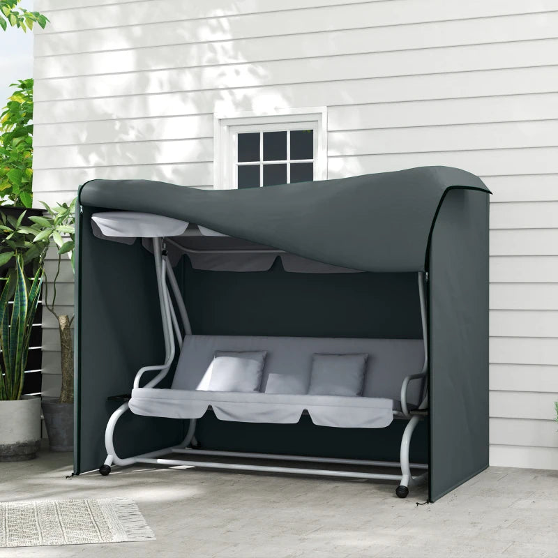 3 Seater Garden Swing Cover, Waterproof 420D Outdoor Swing Bench Cover with Zip, Windproof and Anti-UV, Grey