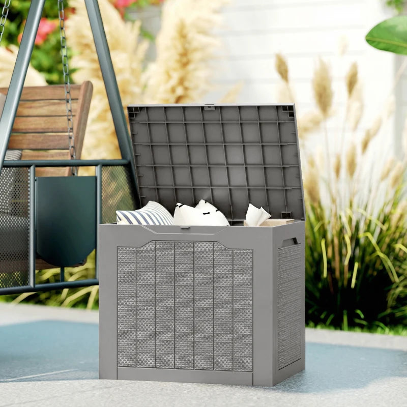 28 Gallon Deck Box, Resin Outdoor Storage Box with Handles, Waterproof and UV Resistant Storage Container