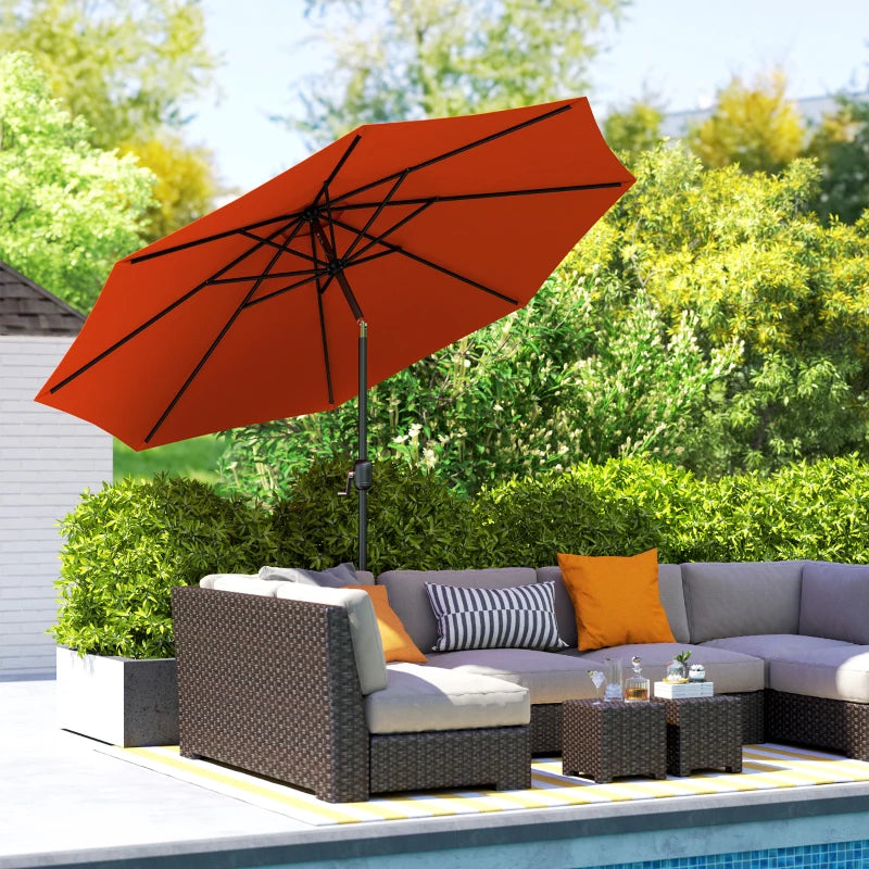 10' x 8' Round Market Umbrella, Patio Umbrella, Outdoor Parasol with Crank Handle, Tilt for Garden, Bench, Lawn, Orange