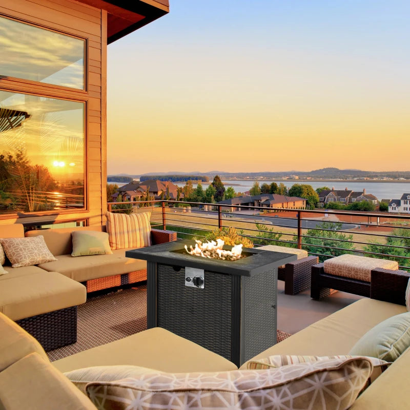 30 Inch Outdoor Gas Fire Pit Table, 50000 BTU Wicker Auto Ignition Propane Fire Table with Lid, Lava Rocks and Cover, CSA Certification for Patio