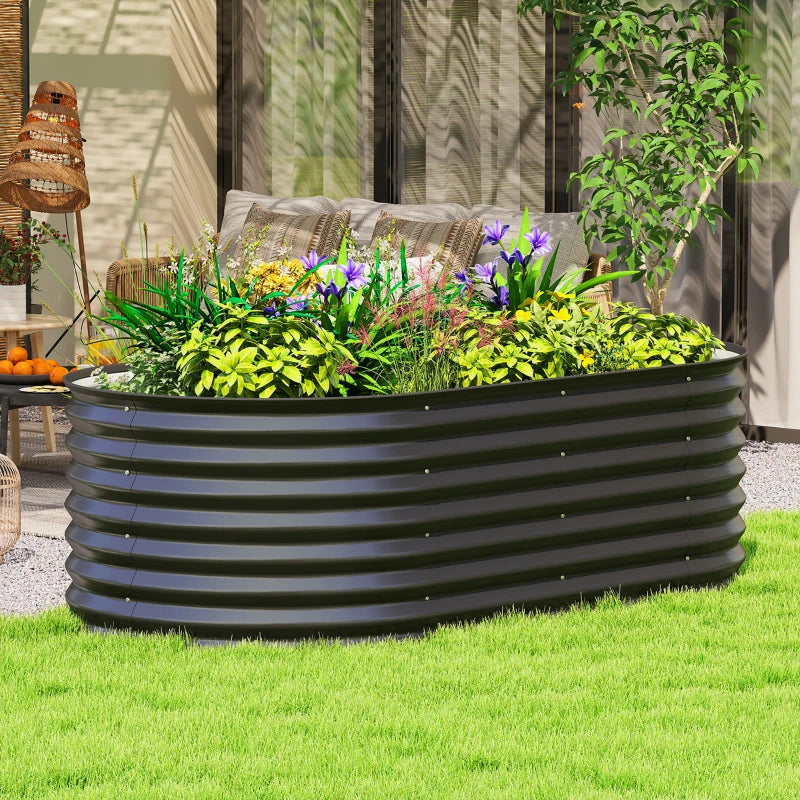 5 x 2.5 x 2 ft Galvanized Raised Garden Bed, Easy DIY Oval Planter Box with Safety Edging and Gloves, Black