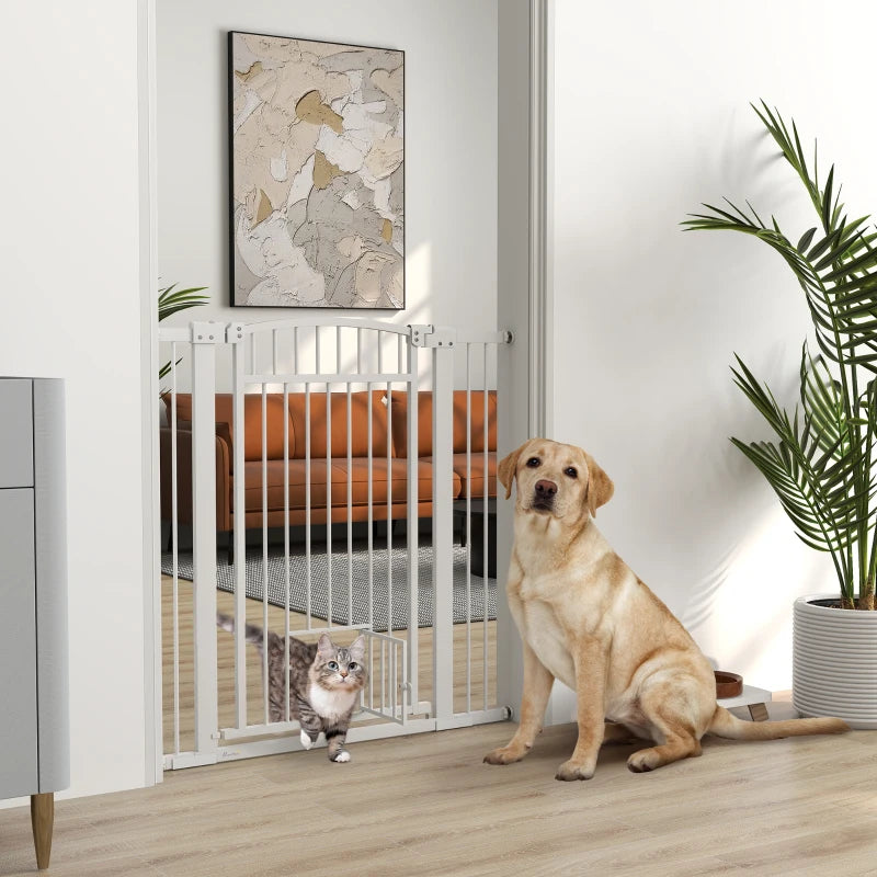 30"-41" Extra Wide Pet Gate with Small Door, 42" H Dog Gate with 3-Inch and 5.5-Inch Extension Kit