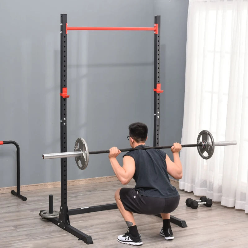 Soozier Adjustable Barbell Power Rack Squat Stand Strength Training Fitness Pull Up Weight Cage Home Gym Black