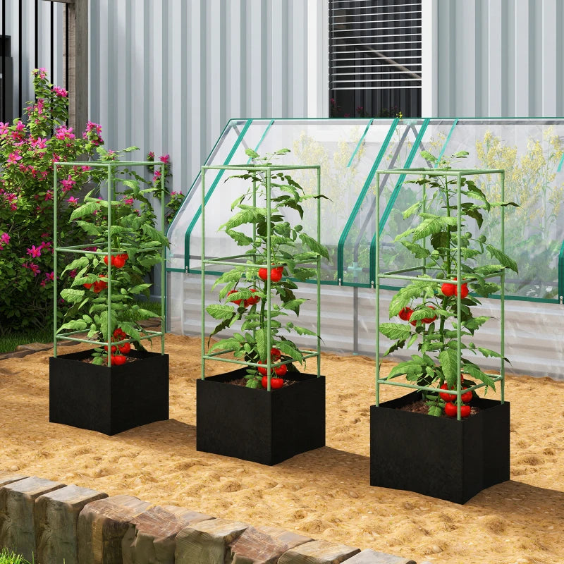 3 Packs Tomato Cages with 13.5 Gallon Grow Bags, Adjustable Square Plant Support Trellis
