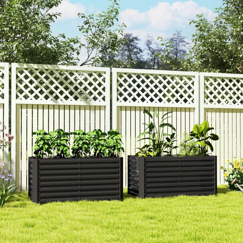 Set of 2 Galvanized Metal Planters for Outdoor Plants, 4' x 2' x 2' Raised Garden Bed, Dark Grey