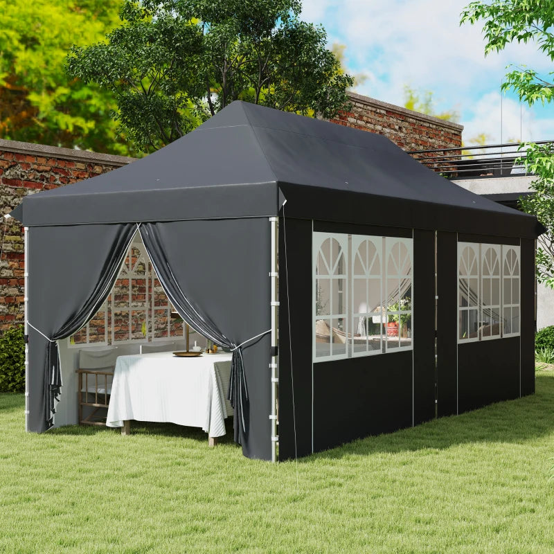 20x10 Pop Up Canopy with 6 Removable Sidewall, Carry Bag and 6 Sand Bags, Height Adjustable Instant Sun Shelter, Grey