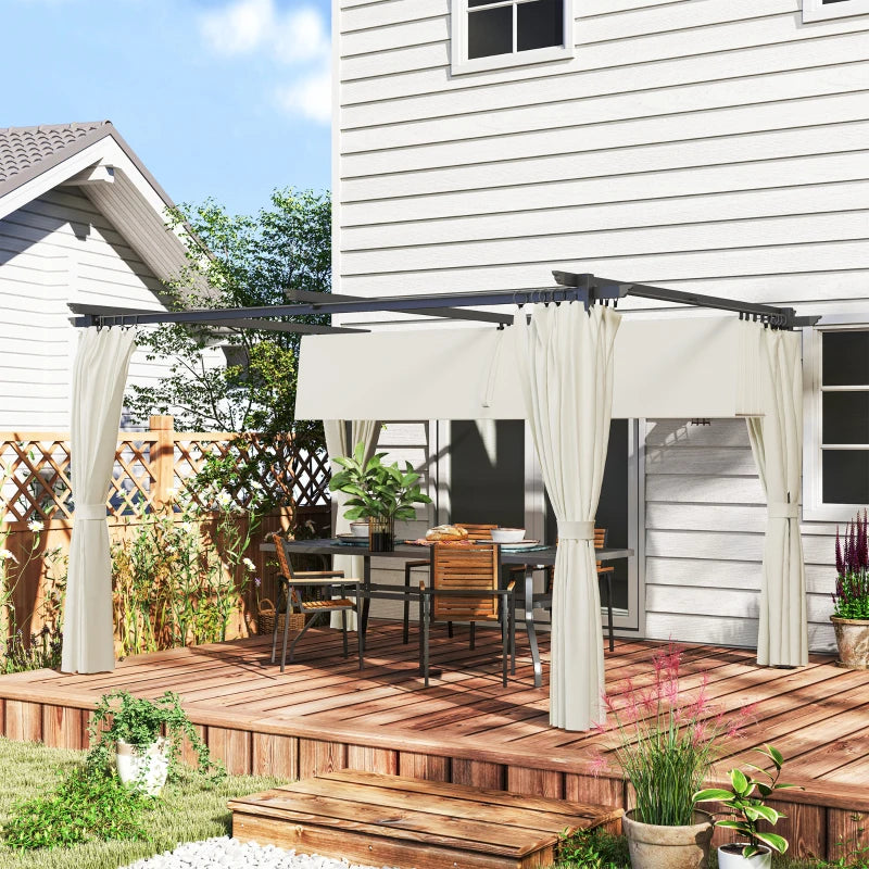 10' x 13' Pergola with Retractable Canopy and Curtains, UPF30+ Sun Shade Shelter for Grill, Garden, Backyard, Deck