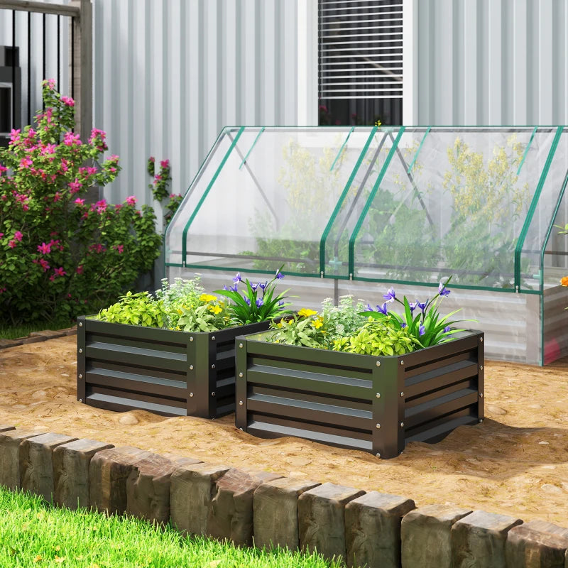 2' x 2' x 1' 2-Pieces Raised Garden Bed w/ Galvanised Steel Frame for Vegetables Flowers Herbs, Black