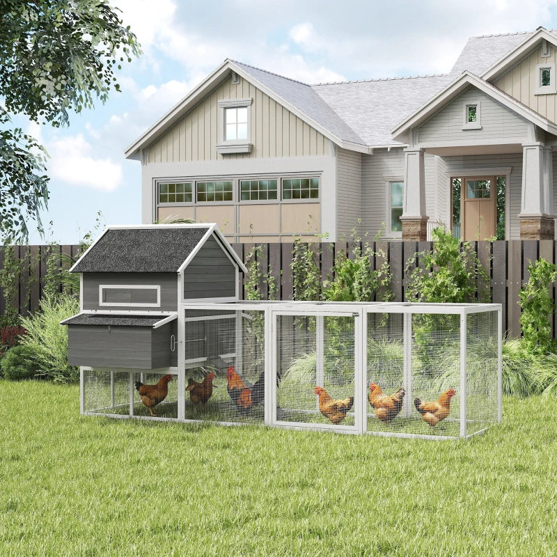 137" Wooden Chicken Coop with Chicken Run, Nesting Box, Dark Grey