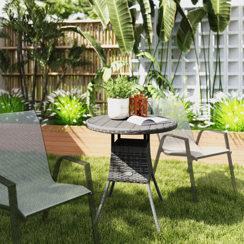 27.5" Outdoor Wicker Dining Table, PE Rattan Patio Furniture with Wood-plastic Composite Top, Grey