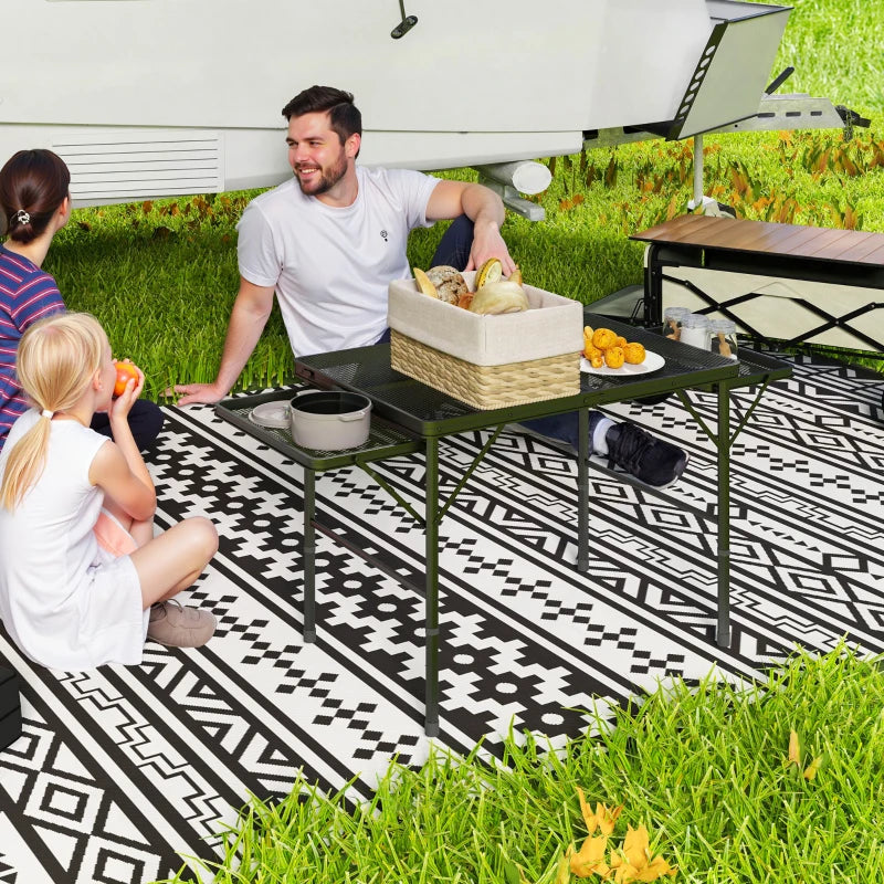 4.5ft Folding Grill Table, Height Adjustable Camping Table w/ Wing Panels, Metal Portable Picnic Table w/ Mesh Desktop
