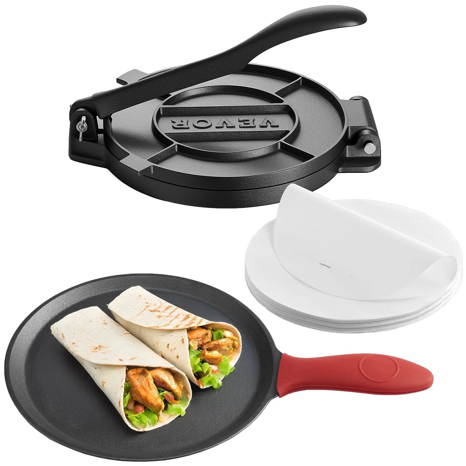VEVOR 8 Inch Tortilla Press Chapati Maker Roti Dough Maker Heavy Duty Cast Iron