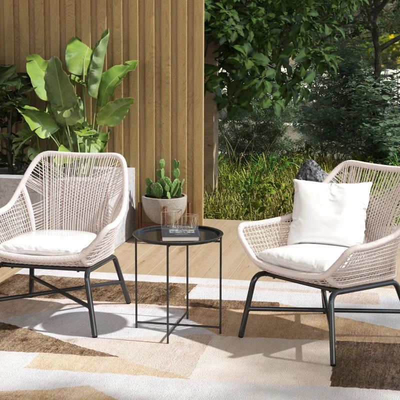 18" Outdoor Side Table with Removable Tray and Folding Legs, Indoor Outdoor for Balcony, Porch, Black