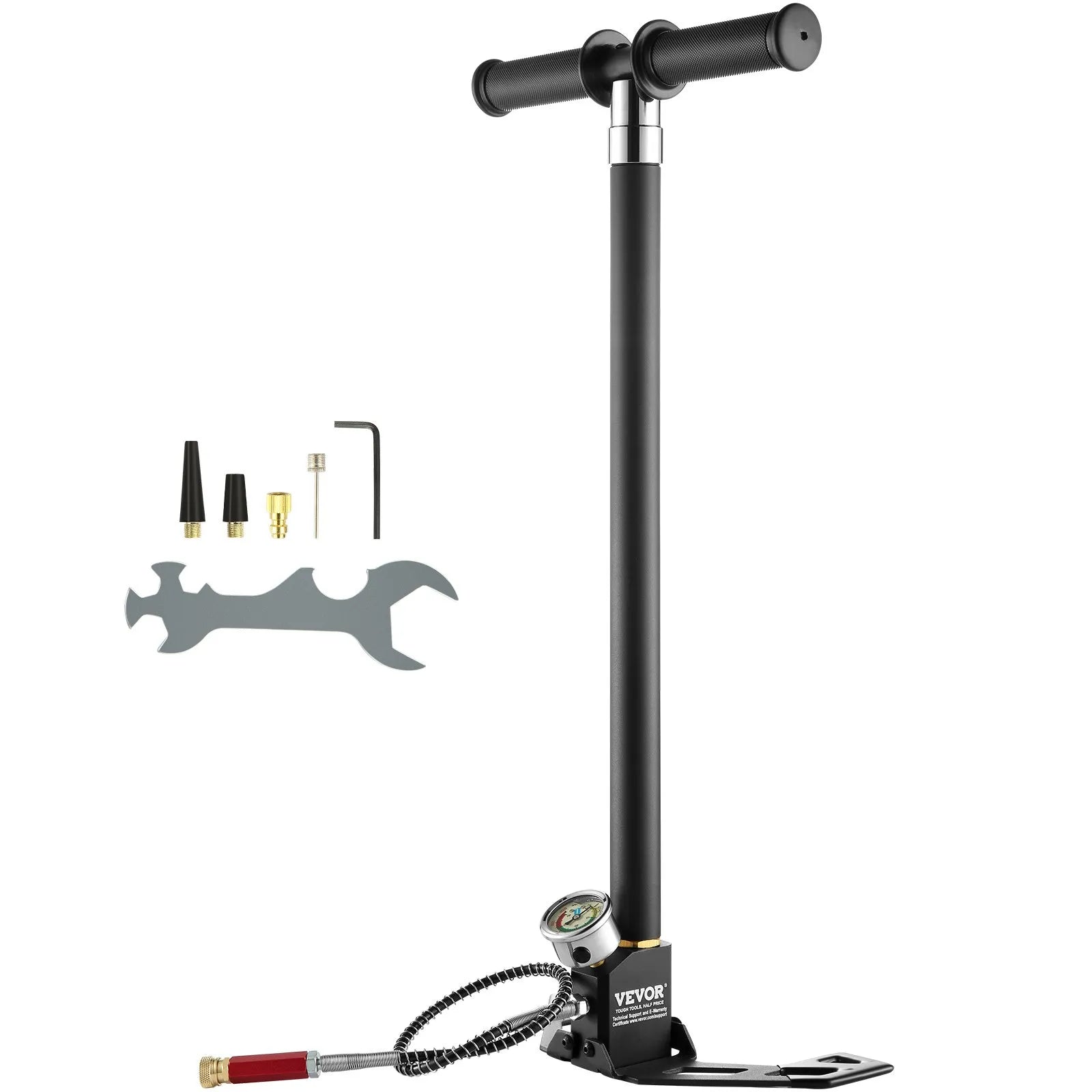 VEVOR PCP Hand Pump, 4 Stage, 30Mpa 4500 PSI High Pressure PCP Air Rifile Filling Stirrup Pump with Oil-Moisture Filter Pressure Gauge, Stainless Steel for Airguns Scuba Tank Paintball Filling Tire